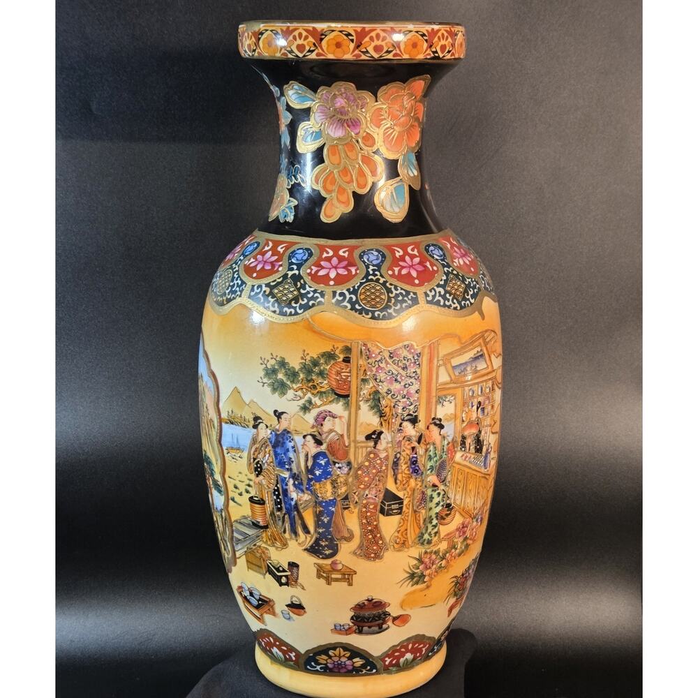 Satsuma Vintage Japanese Oriental Exquisite Intricate Vase 13.5" X 4.25" RARE
